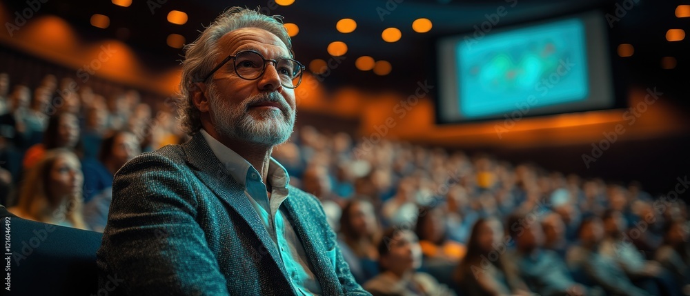 Obraz premium Attentive audience at conference with engaging speaker