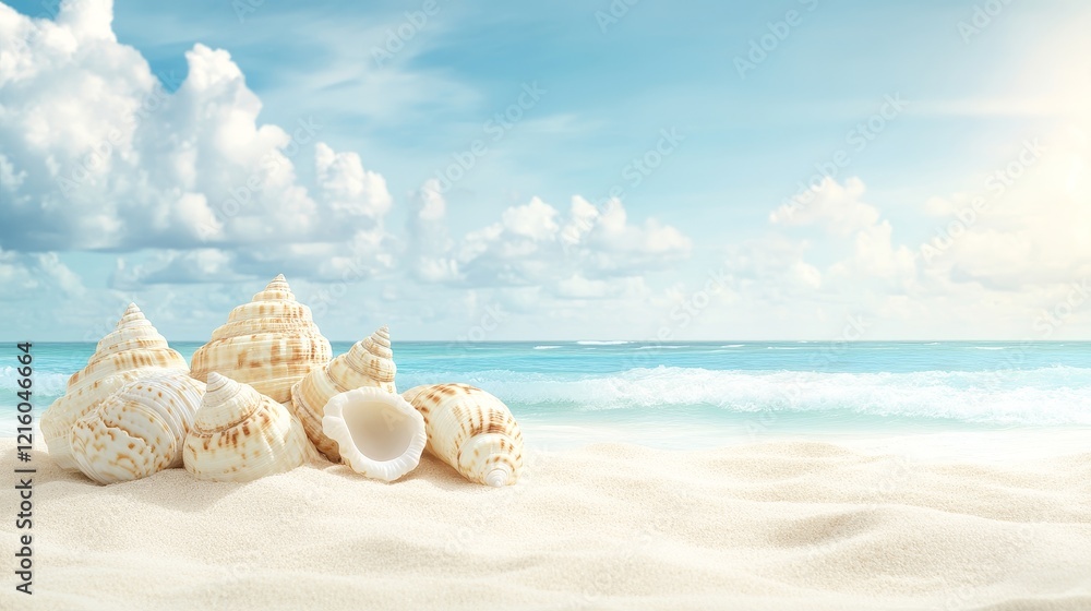 Seashells on Sandy Beach Summer Idyll Seashells on Sandy Beach Summer Idyll