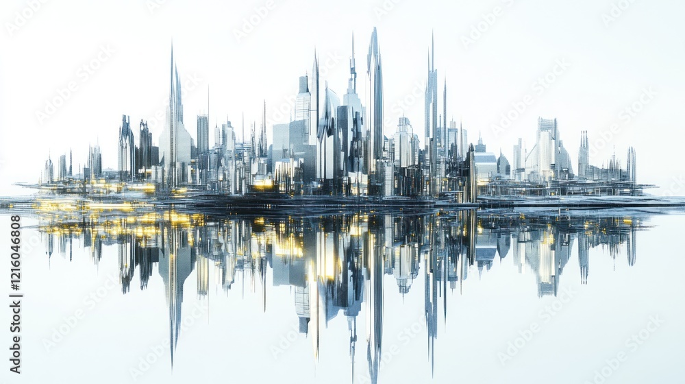 Fototapeta premium Futuristic City Skyline Reflection Modern Architecture Cityscape