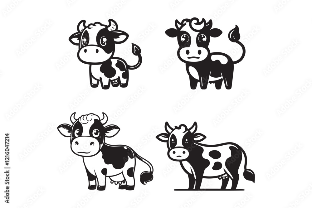 Obraz premium Set of cartoon cow silhouette on white background