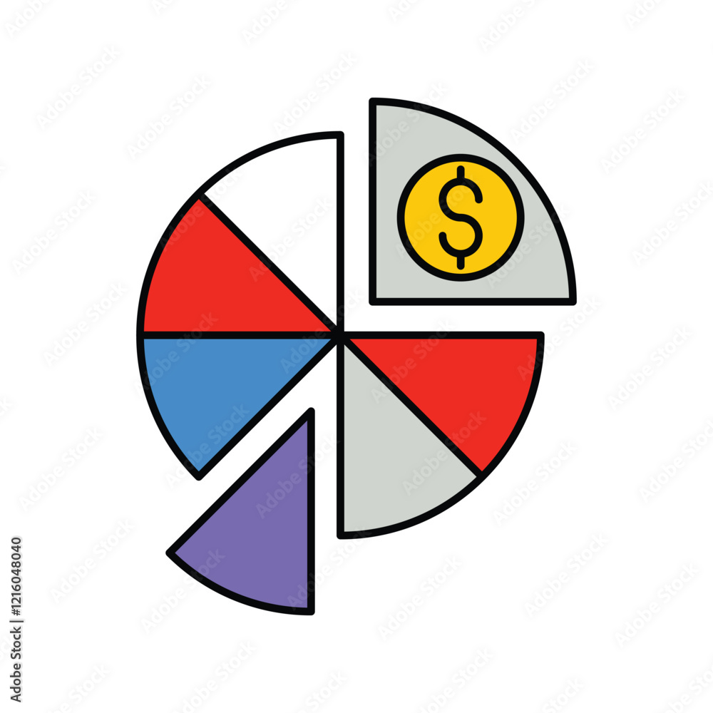 Pie Chart color line icon with white background vector stock illustration Pie Chart color line icon with white background vector stock illustration
