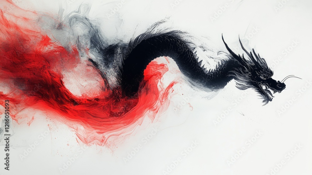 Ink Dragon: A Symphony of Red and Black Ink Dragon: A Symphony of Red and Black