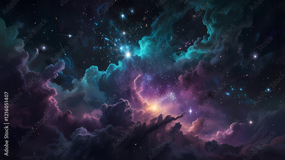 Surreal Abstract Art of Sparkling Stars in a Nebula