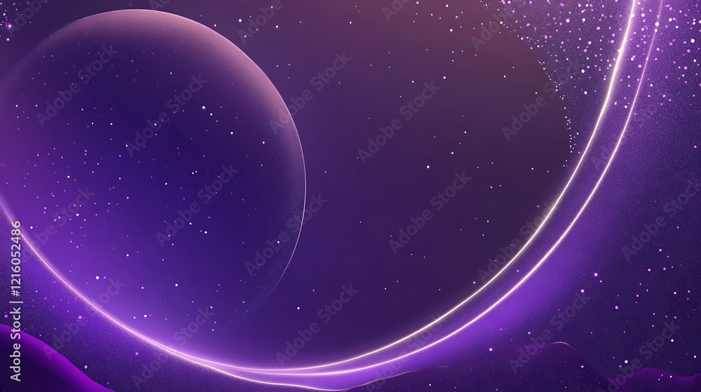Obraz premium Abstract Cosmic Purple Nebula with Glowing Lines and Stars