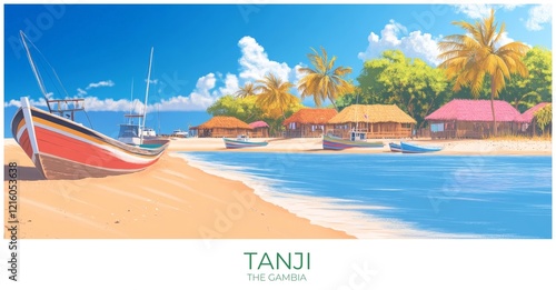 Tanji The gambia  Travel Poster Flat Illustration Print Decor Gift Canvas Wall Art photo