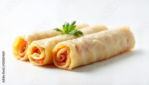 Plated Cabbage Rolls with Parsley on White, Elegant Meal Presentation for Cookbooks photo