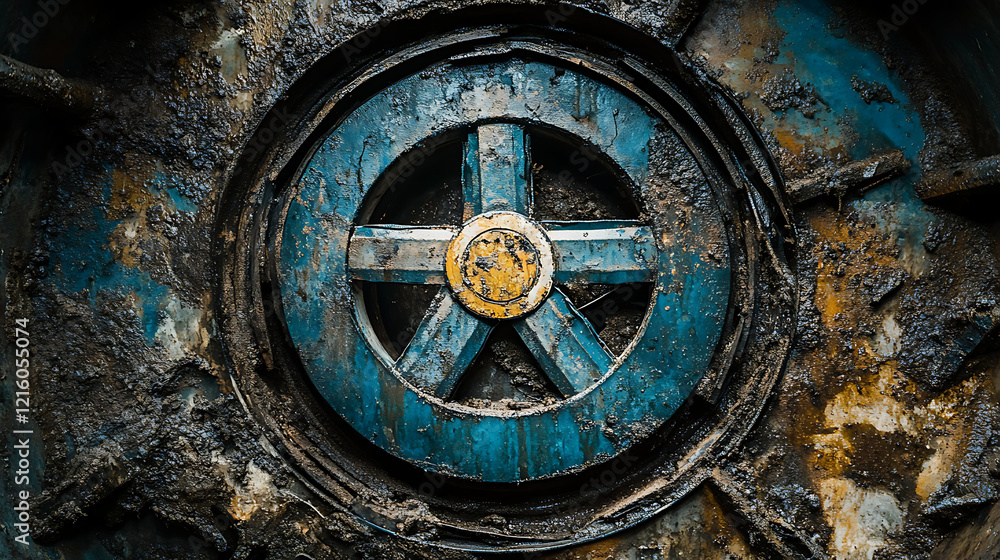 Close-up of a Rusty Industrial Metal Wheel with Grunge Texture Close-up of a Rusty Industrial Metal Wheel with Grunge Texture