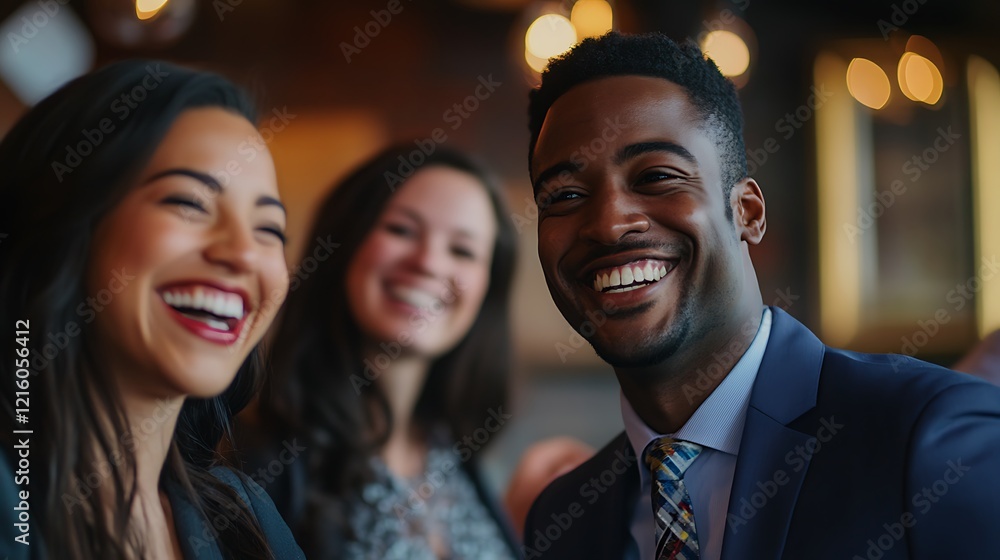 Fototapeta premium A Man and Two Women Smiling at a Restaurant