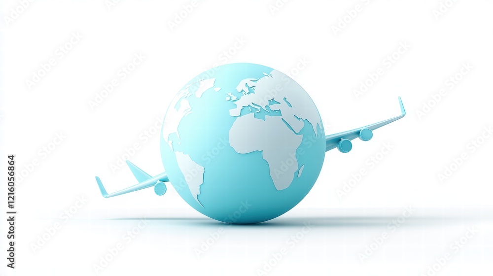 global Airplane Icon A miniature airplane model placed on a globe, highlighting specific destinations and travel routes, suggesting global tourism and exploration. global Airplane Icon A miniature airplane model placed on a globe, highlighting specific destinations and travel routes, suggesting global tourism and exploration.