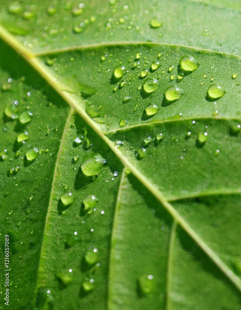 Close-up of Dew Drops on a Lush Green Leaf Close-up of Dew Drops on a Lush Green Leaf