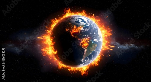 Fototapeta Naklejka Na Ścianę i Meble -  Fiery Earth Burning Planet Global Warming Apocalypse Image