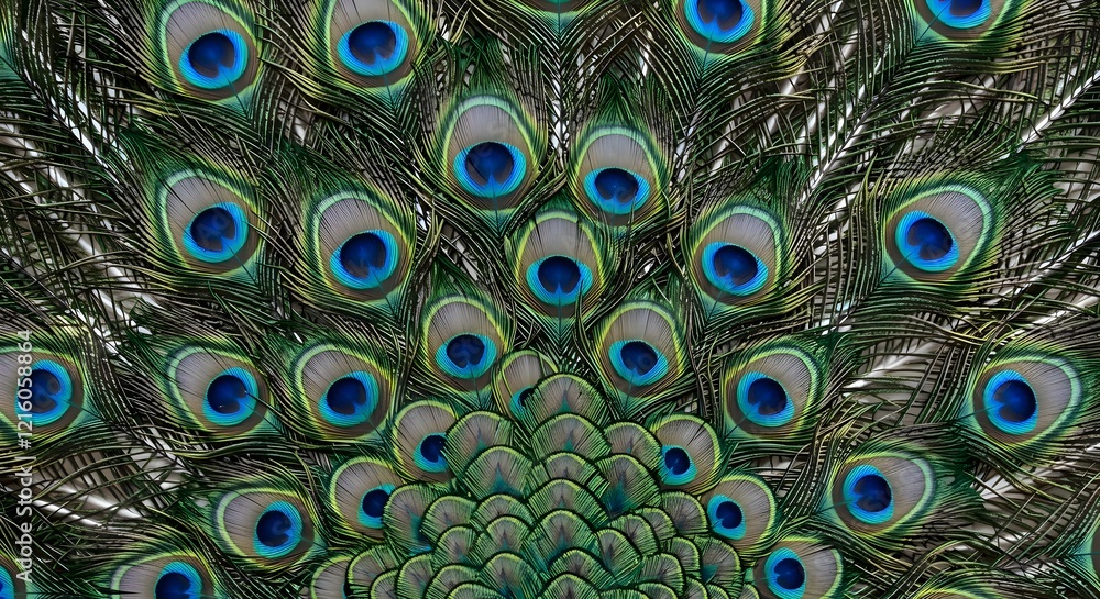 Obraz premium Stunning Peacock Feather Texture Image Green Blue Iridescent