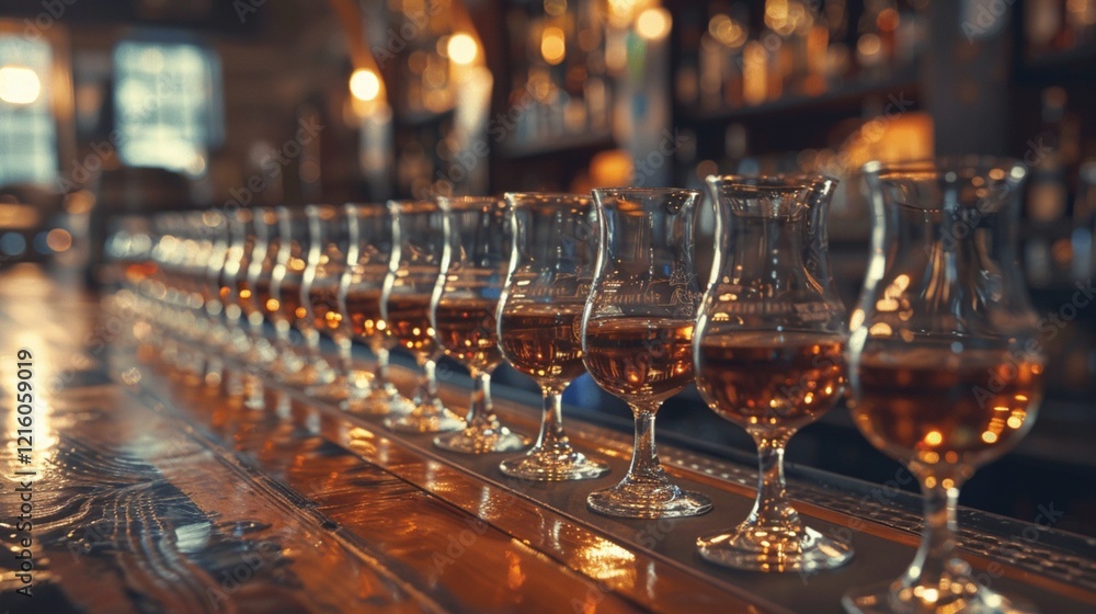 A row of wine glasses awaits A row of wine glasses awaits