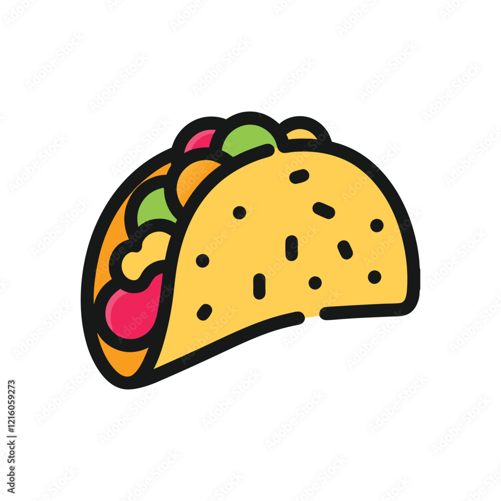 Delicious Taco Mexican Food Illustration Yellow Orange Green Red