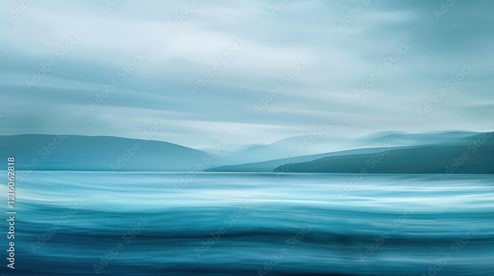Serene Coastal Landscape with Gentle Waves Under Soft Blue and Gray Skies, Evoking Tranquility and Peace in Nature's Embrace Along the Water's Edge Serene Coastal Landscape with Gentle Waves Under Soft Blue and Gray Skies, Evoking Tranquility and Peace in Nature's Embrace Along the Water's Edge