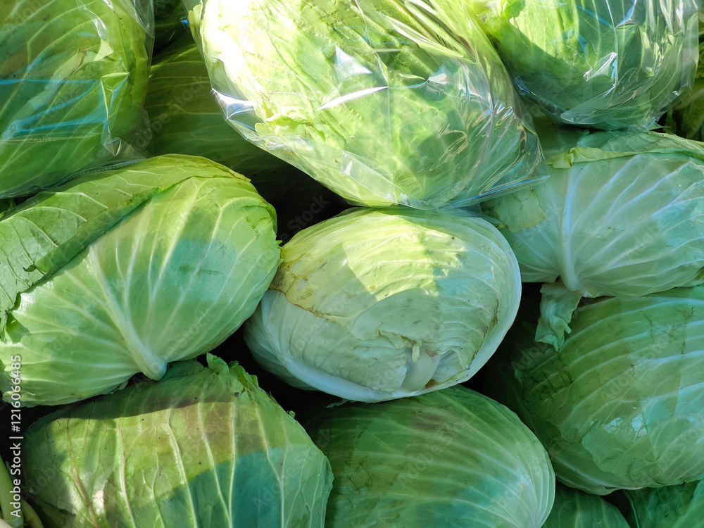 Obraz premium Fresh cabbage at the market