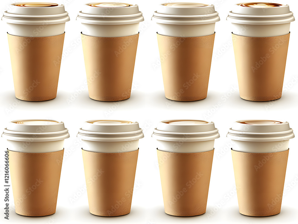 Multiple iced coffee and latte cups in neat rows, emphasizing cold beverages and their appeal in summer or refreshing drink concepts for cafes and restaurants. Multiple iced coffee and latte cups in neat rows, emphasizing cold beverages and their appeal in summer or refreshing drink concepts for cafes and restaurants.