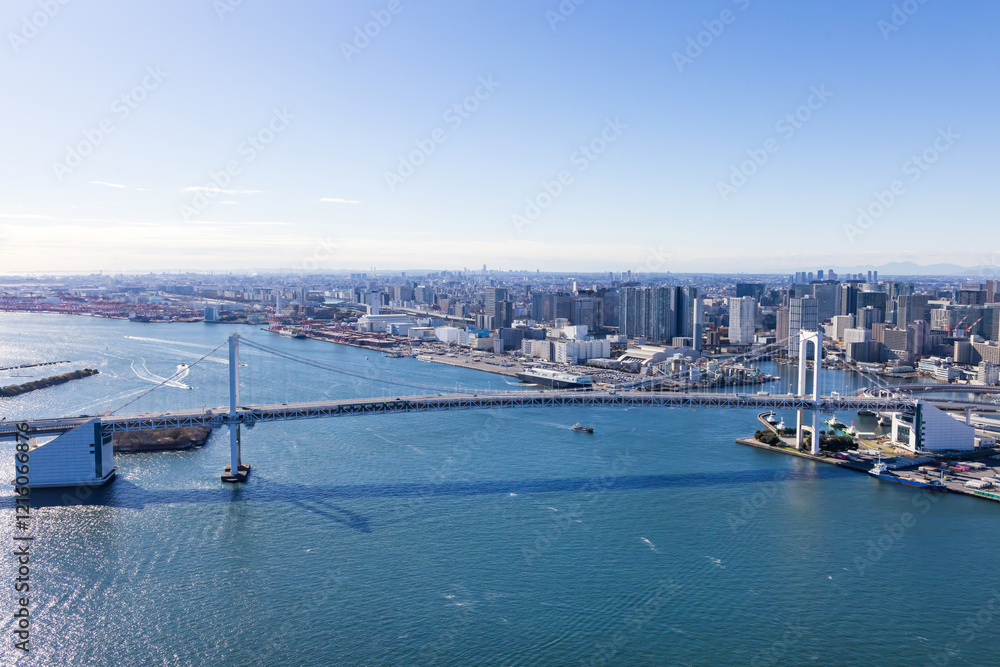 Naklejka premium 東京都心 空撮映像 レインボーブリッジ