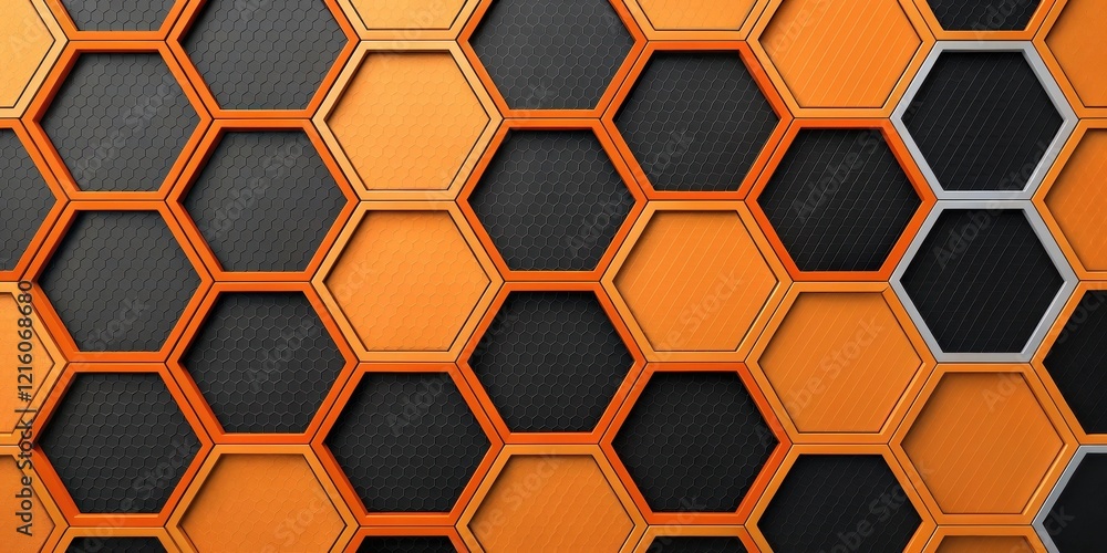 Obraz premium Abstract Hexagonal Pattern with Orange and Black Hues