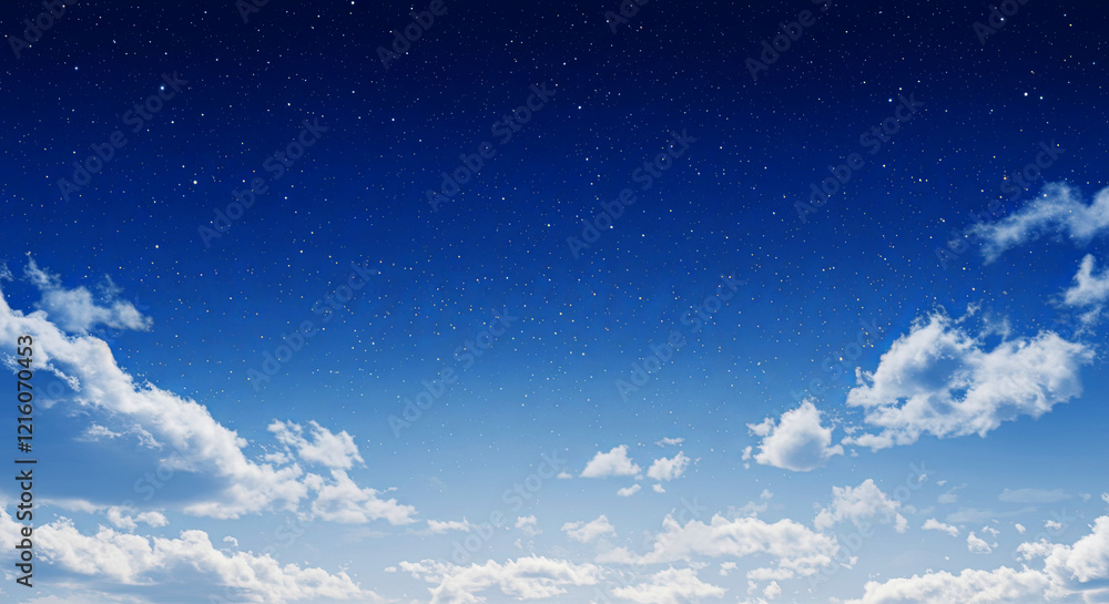 Blue gradient celestial night sky with glowing stars,soft clouds. Background wallpaper Blue gradient celestial night sky with glowing stars,soft clouds. Background wallpaper