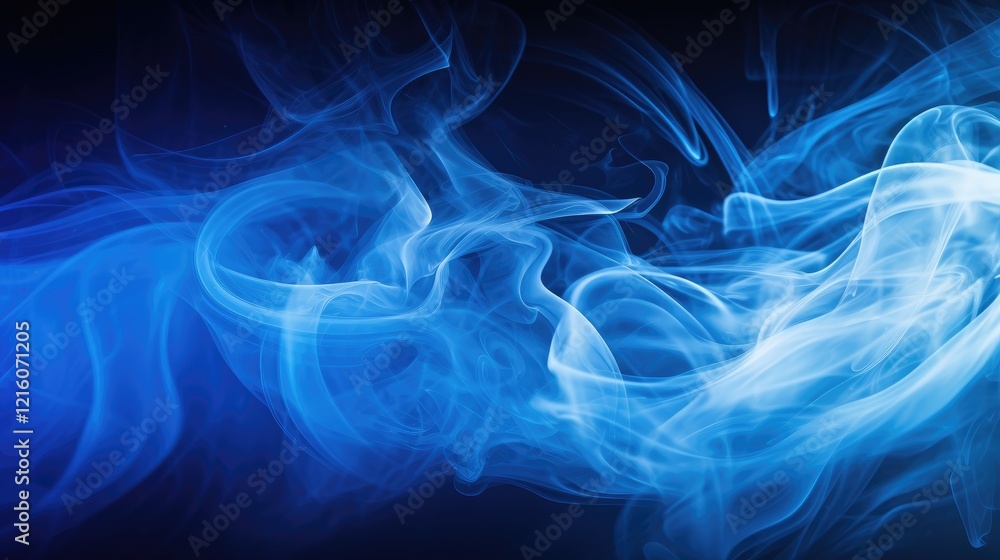 Fototapeta premium Abstract blue smoke swirling against a dark background, creating a dynamic visual effect.