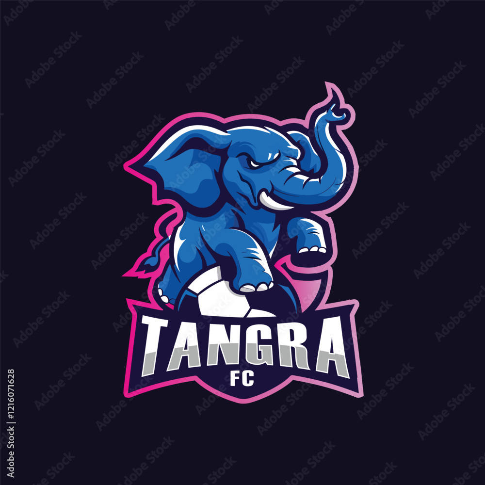 Fototapeta premium Creative Blue Elephant Mascot Football Logo Design on Dark Background
