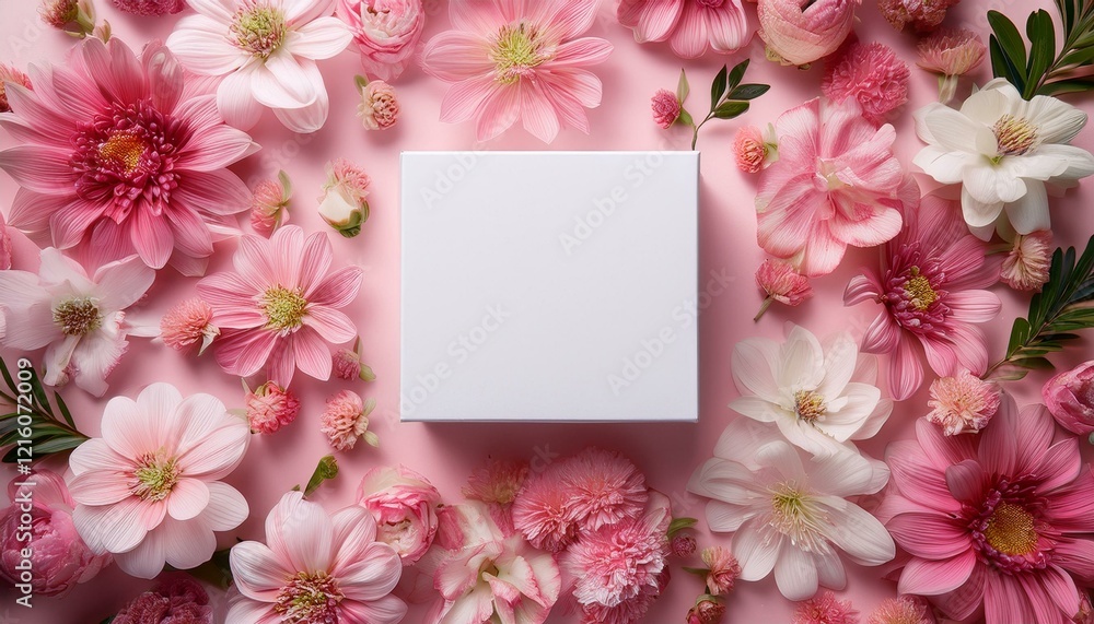 A white box in the middle of a pink floral background A white box in the middle of a pink floral background