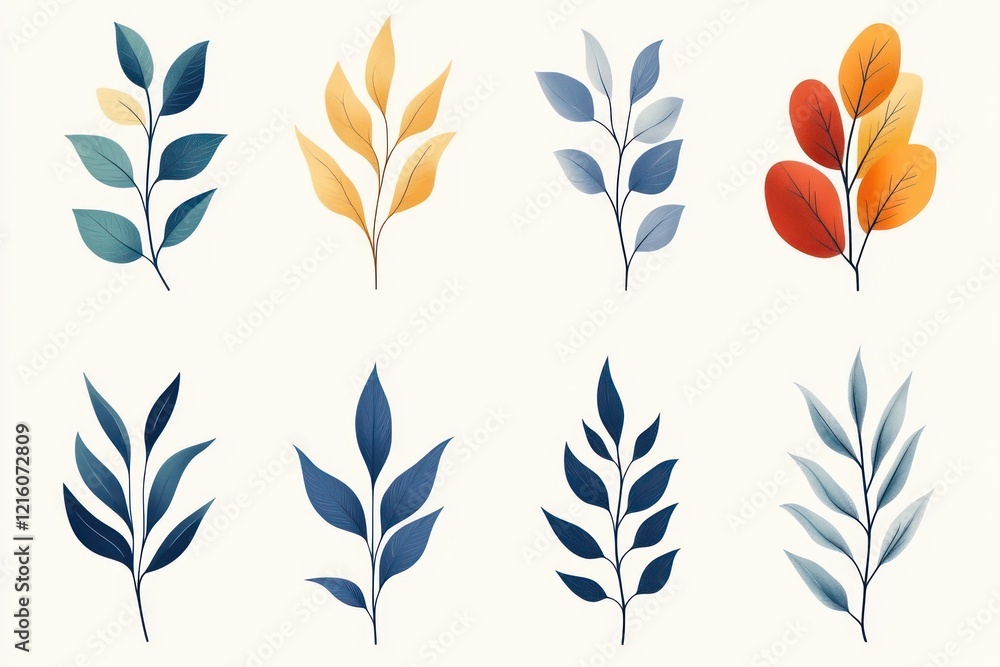 Abstract plant icons with flowing lines, blending organic shapes like leaves and vines into a harmonious, continuous pattern, rendered in a minimalistic style Abstract plant icons with flowing lines, blending organic shapes like leaves and vines into a harmonious, continuous pattern, rendered in a minimalistic style