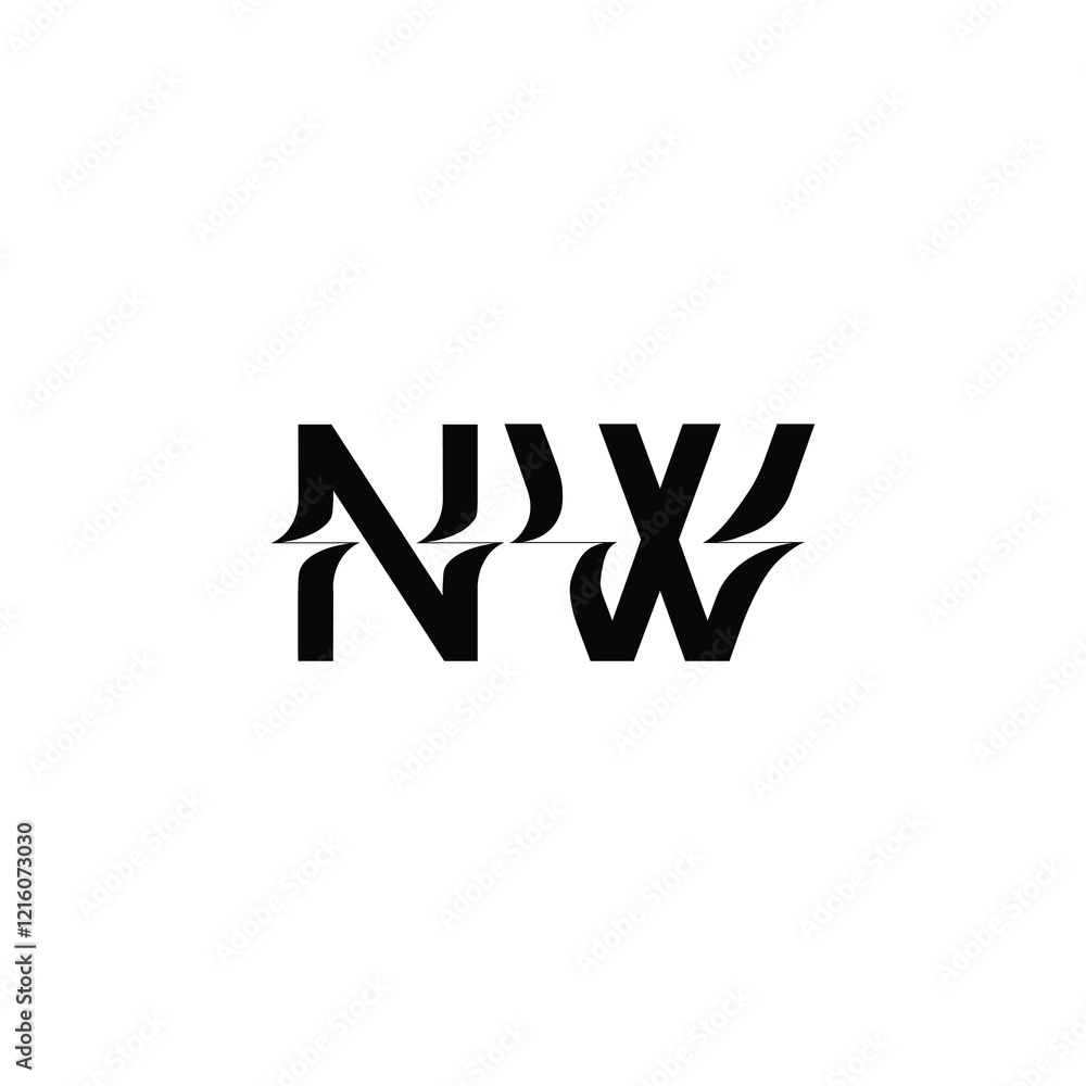 Obraz premium NW monogram logo design letter text name symbol monochrome logotype alphabet character simple logo