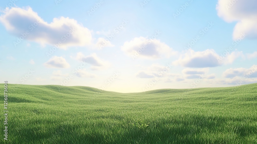 Sunny day, rolling green hills and fluffy clouds. Sunny day, rolling green hills and fluffy clouds.