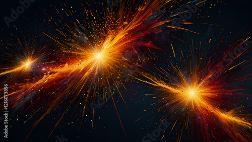 Fiery Spark Burst Background with Golden and Crimson Hues