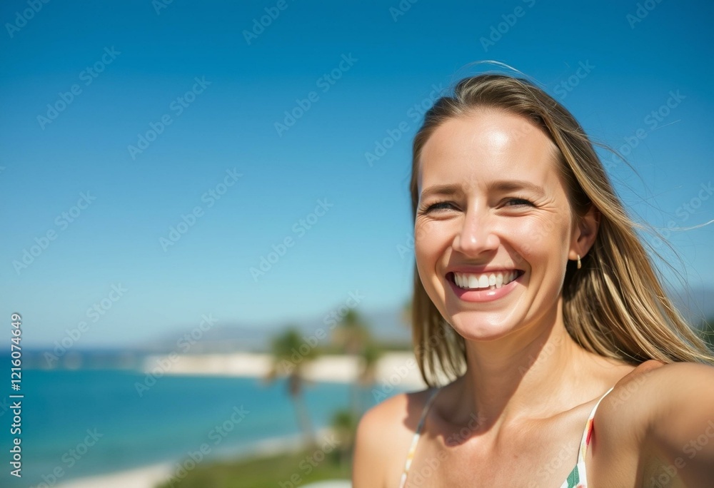 Happy person on vacation with a relaxed expression Happy person on vacation with a relaxed expression