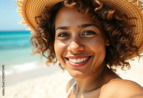 A happy person on a beach photo