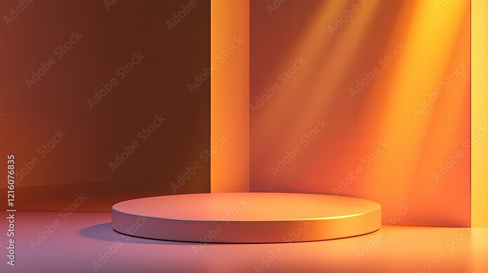 Abstract Minimalist Studio Product Display Platform with Warm Lighting Abstract Minimalist Studio Product Display Platform with Warm Lighting
