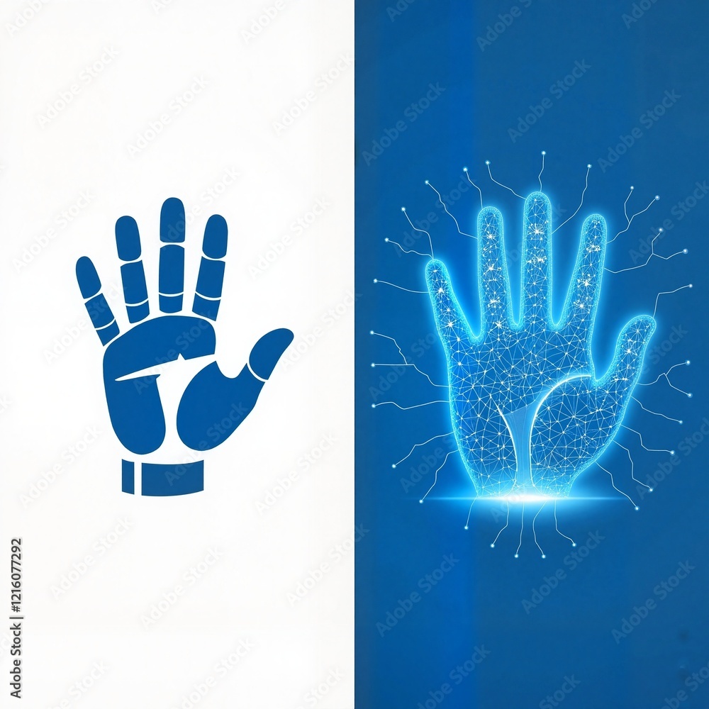 Fototapeta premium Abstract Illustration of a Blue Hand on a Clean White Background for Creative Concepts