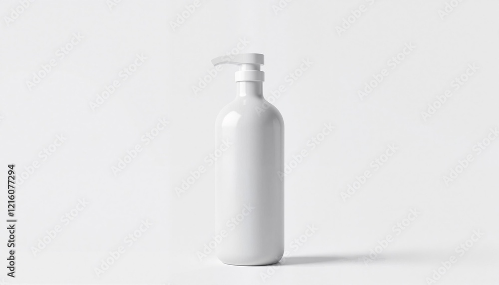 Elegant White Shampoo Bottle with Pump Dispenser on Clean White Background for Display Elegant White Shampoo Bottle with Pump Dispenser on Clean White Background for Display