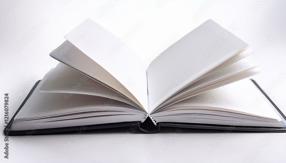 Open notebook with blank pages, ready for notes. Open notebook with blank pages, ready for notes.