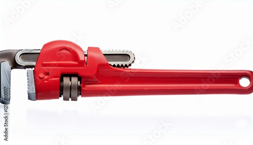 Red pipe wrench isolated on white background. photo