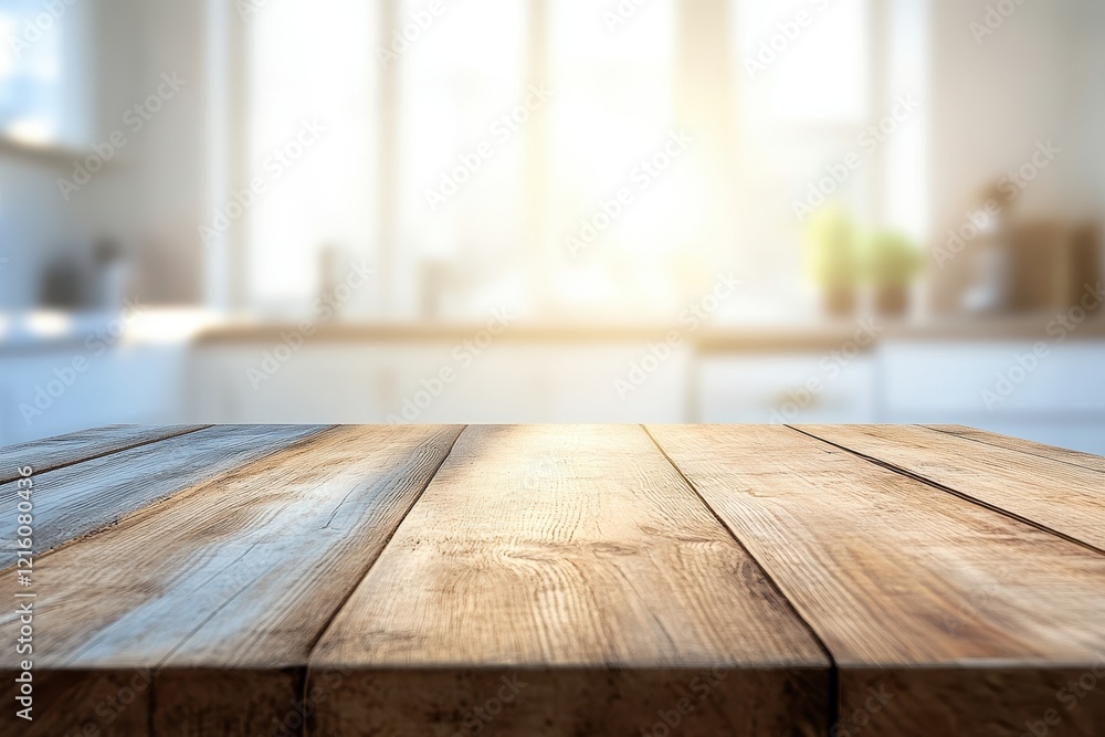 Sunny kitchen, wooden table, countertop display Sunny kitchen, wooden table, countertop display