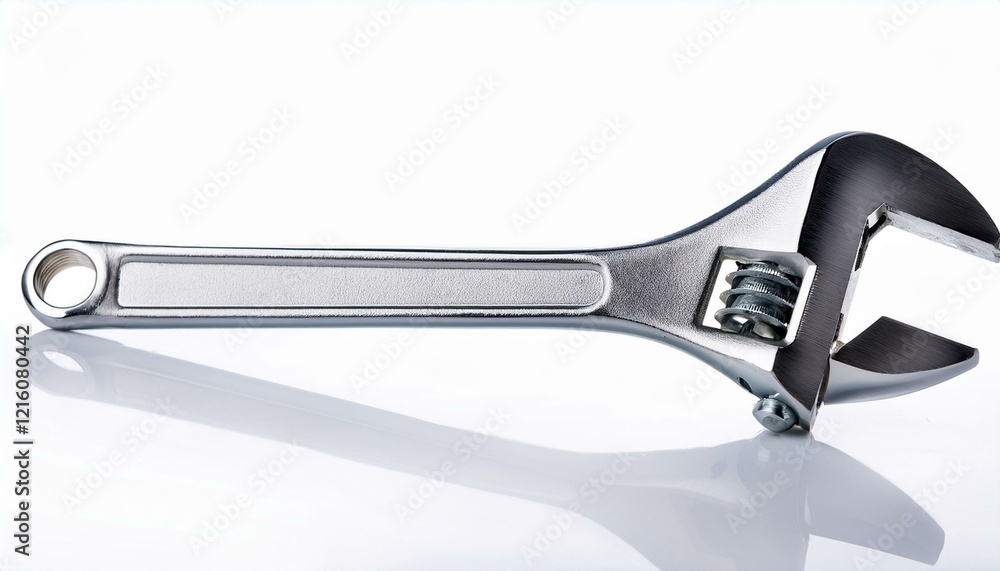 Chrome adjustable wrench on white background Chrome adjustable wrench on white background