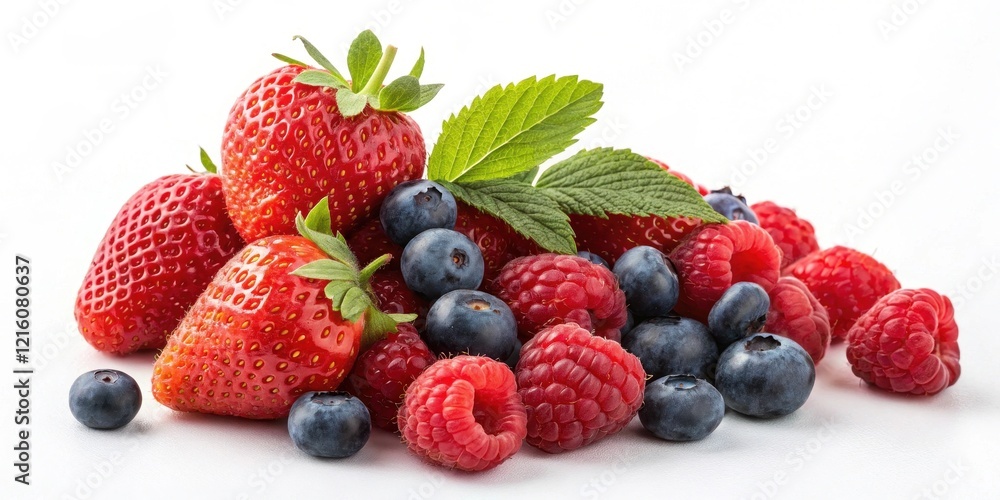 A vibrant assortment of fresh strawberries, raspberries, and blueberries, showcasing the beauty of summer berries. A vibrant assortment of fresh strawberries, raspberries, and blueberries, showcasing the beauty of summer berries.