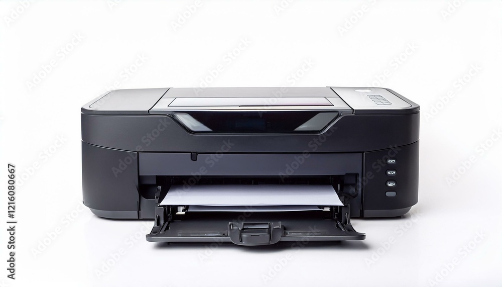 Black all-in-one printer ready to print. Black all-in-one printer ready to print.