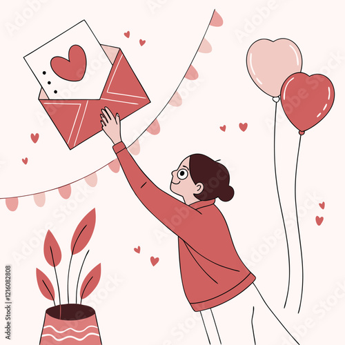 Valentine day girl and boy working