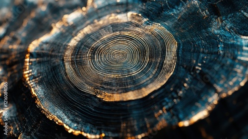 Wallpaper Mural Intricate Close Up of a Tree s Growth Rings Dark Teal and Gold Hues Natural Texture Torontodigital.ca