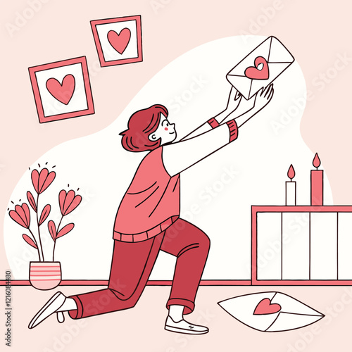 Valentine day girl and boy working