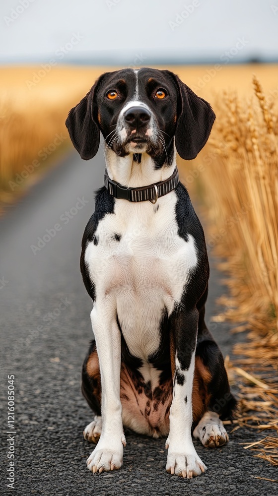 quiet, dog road, lonely street, waiting nature abandoned, solitude Dog Sitting on Empty Road Surrounded by Dried Grass quiet, dog road, lonely street, waiting nature abandoned, solitude Dog Sitting on Empty Road Surrounded by Dried Grass