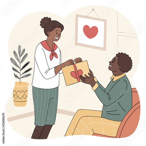 Valentine day girl and boy working