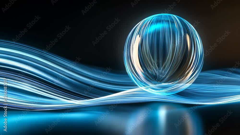 Swirling blue light trails surround a glowing orb creating a ...