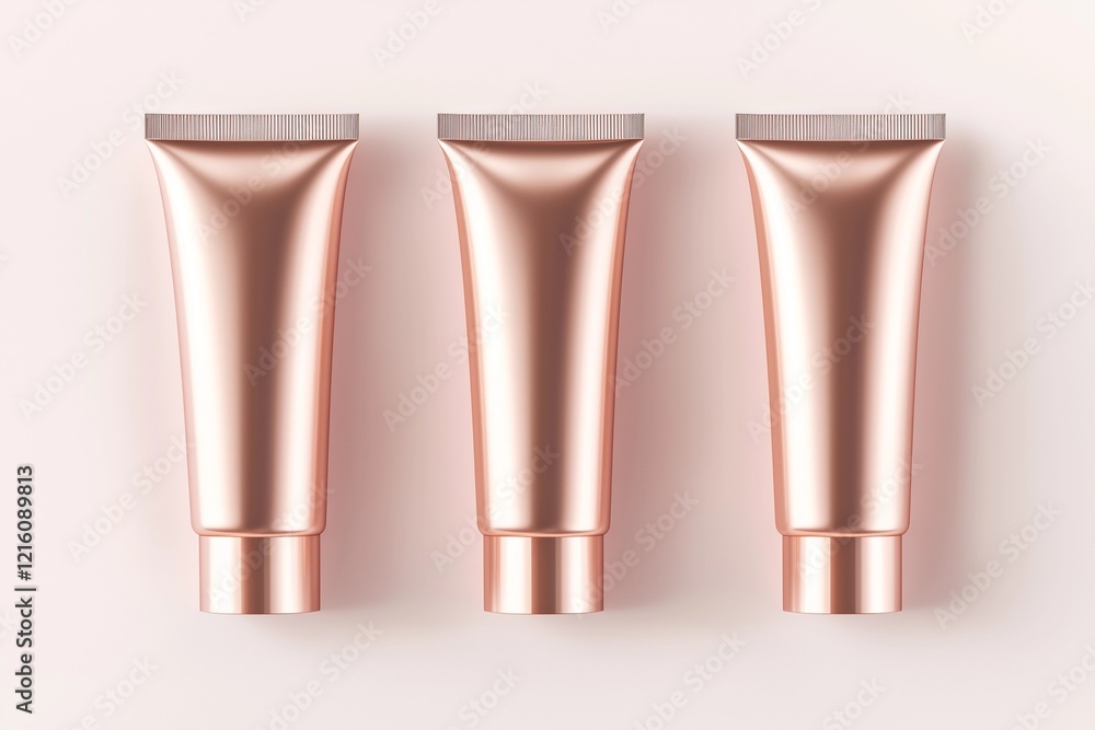 Minimalistic Display of Three Blank Skincare Cream Tubes in Soft Pink Shades Minimalistic Display of Three Blank Skincare Cream Tubes in Soft Pink Shades