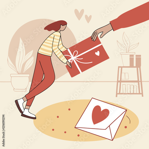 Valentine day girl and boy working
